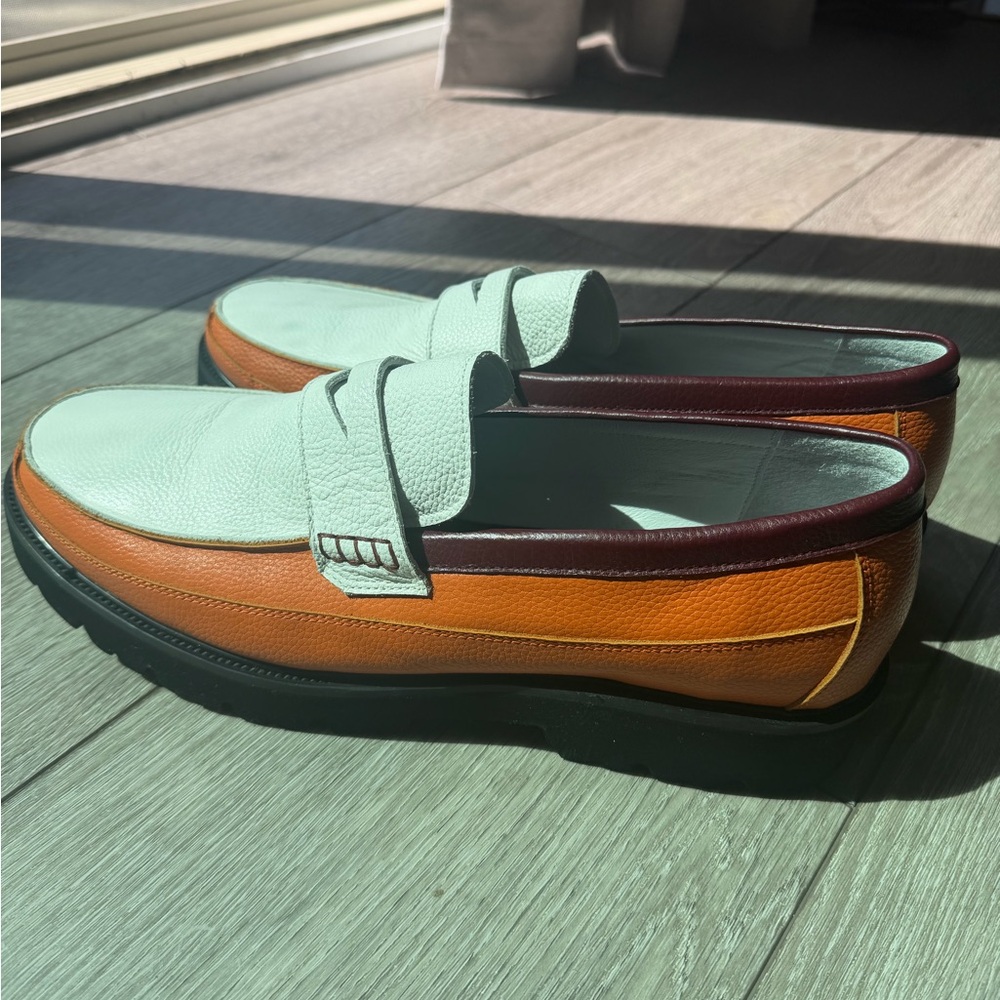 Men's Leather Marc Nolan Penny Loafers in White and Orange - Picture 4 of 4